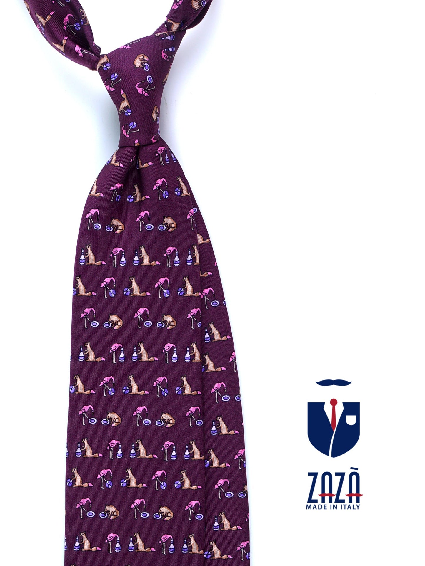 Burgundy Tie 3 Folds FENICOTTERO in Printed Silk