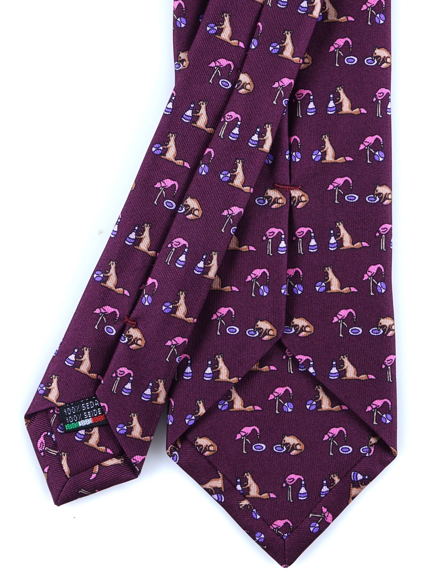 Burgundy Tie 3 Folds FENICOTTERO in Printed Silk