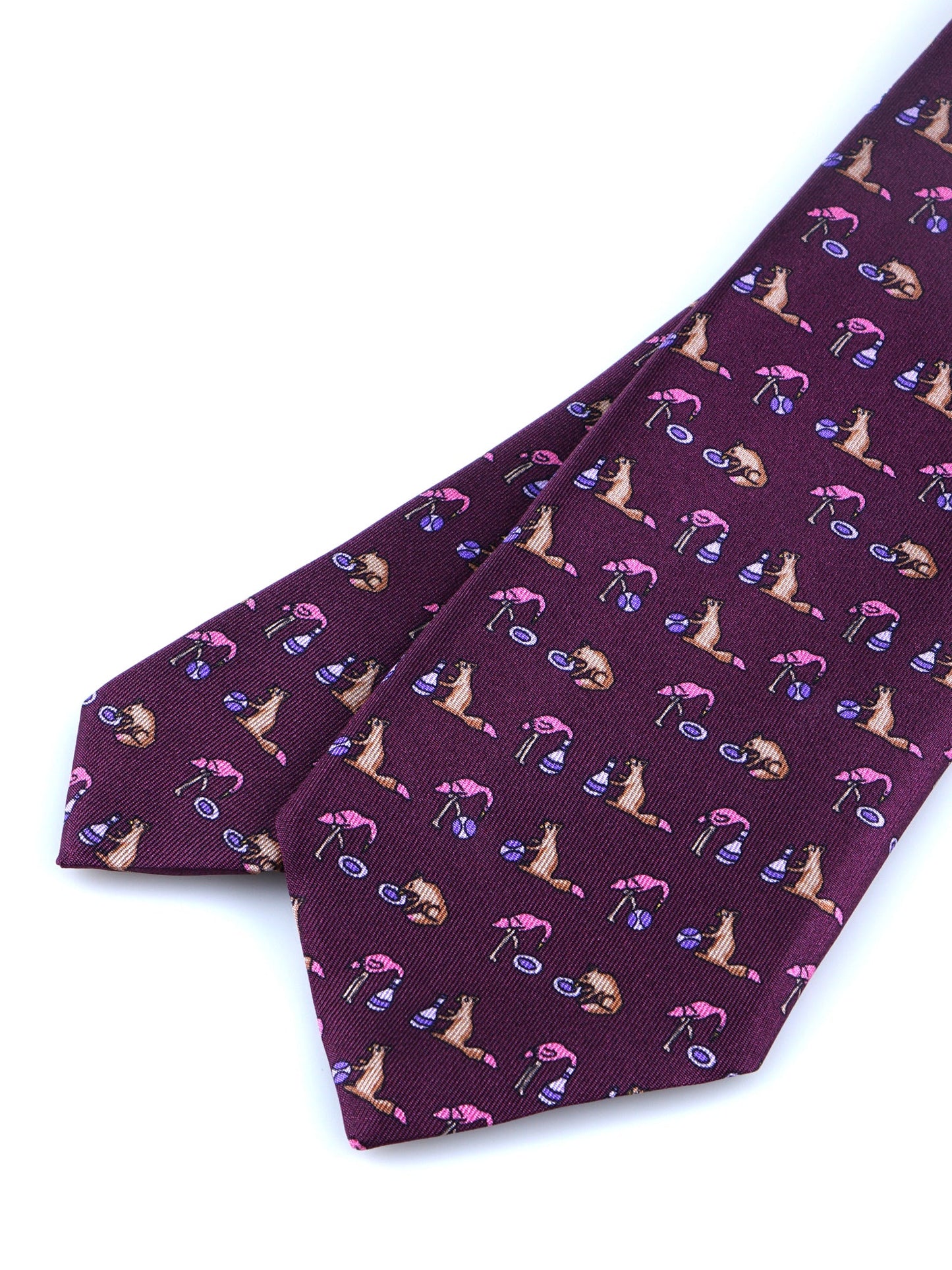Burgundy Tie 3 Folds FENICOTTERO in Printed Silk