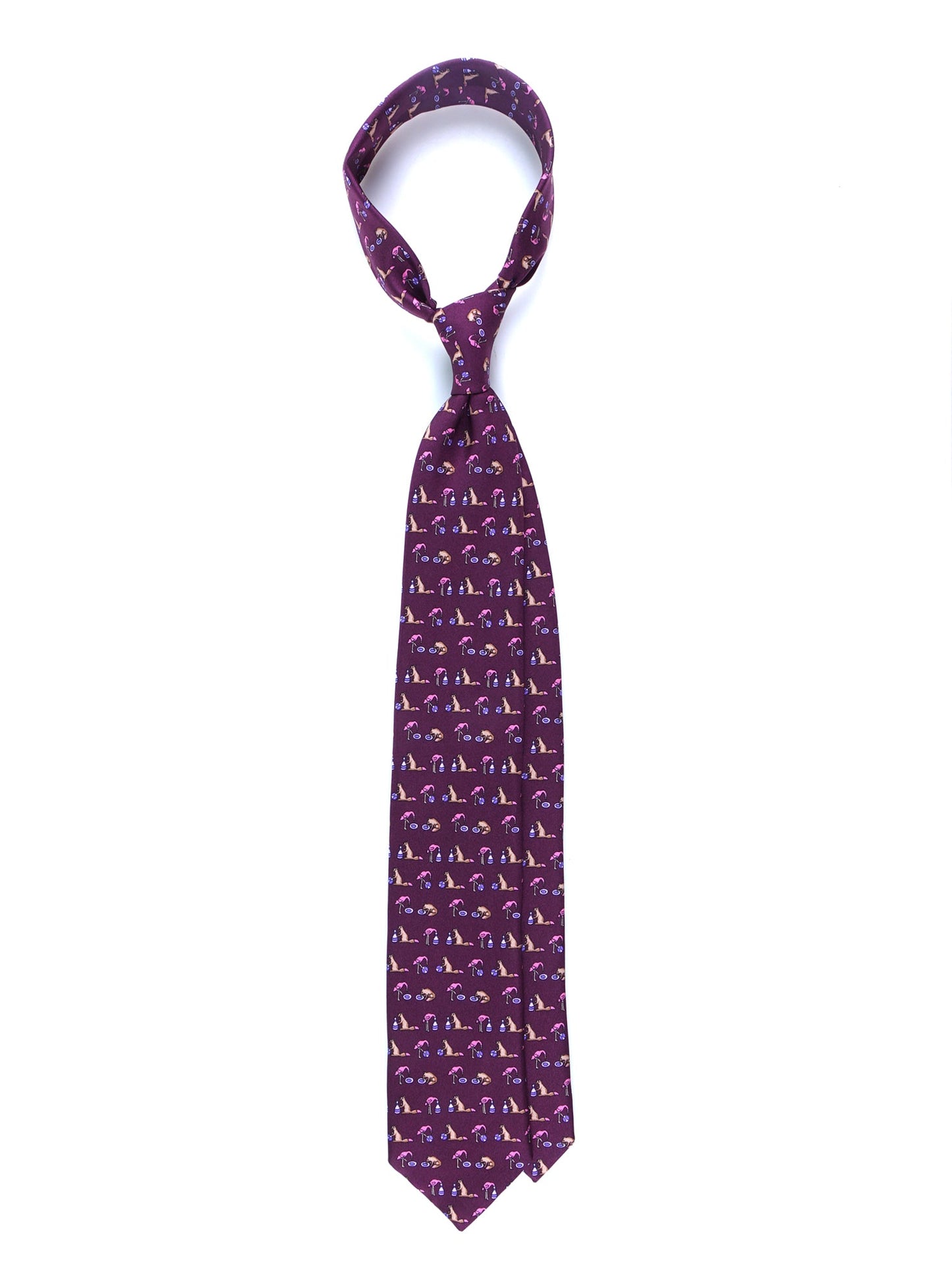 Burgundy Tie 3 Folds FENICOTTERO in Printed Silk