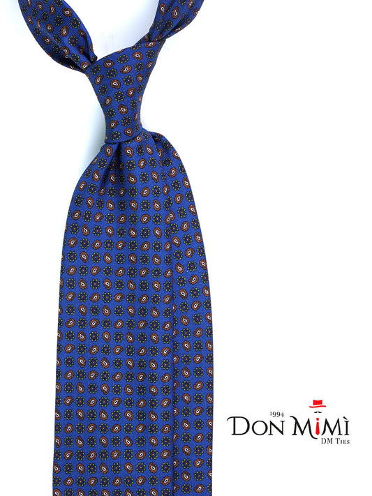 Blue Tie 3 Folds VITTORIA in Printed English Silk