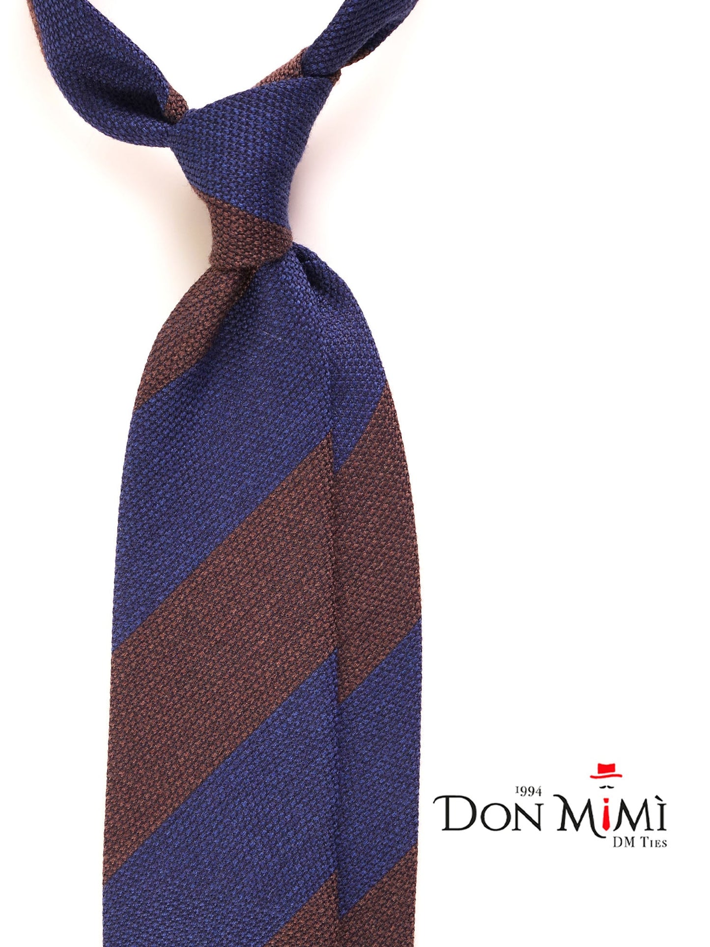 3 Fold Blue/Brown Regimental Tie in Silk/Wool Genadine ISABEL