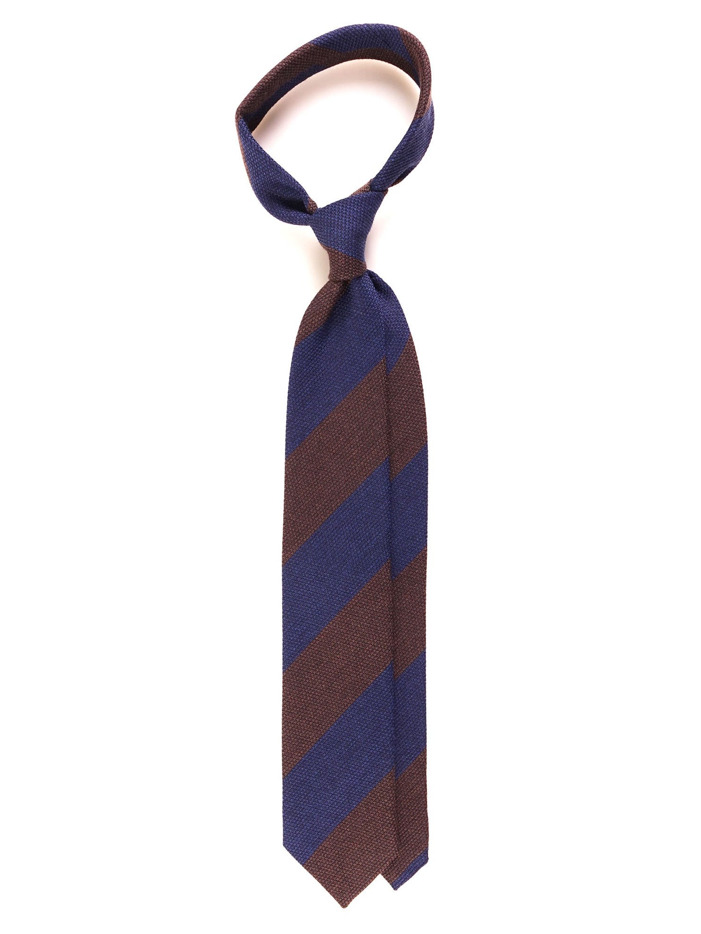 3 Fold Blue/Brown Regimental Tie in Silk/Wool Genadine ISABEL