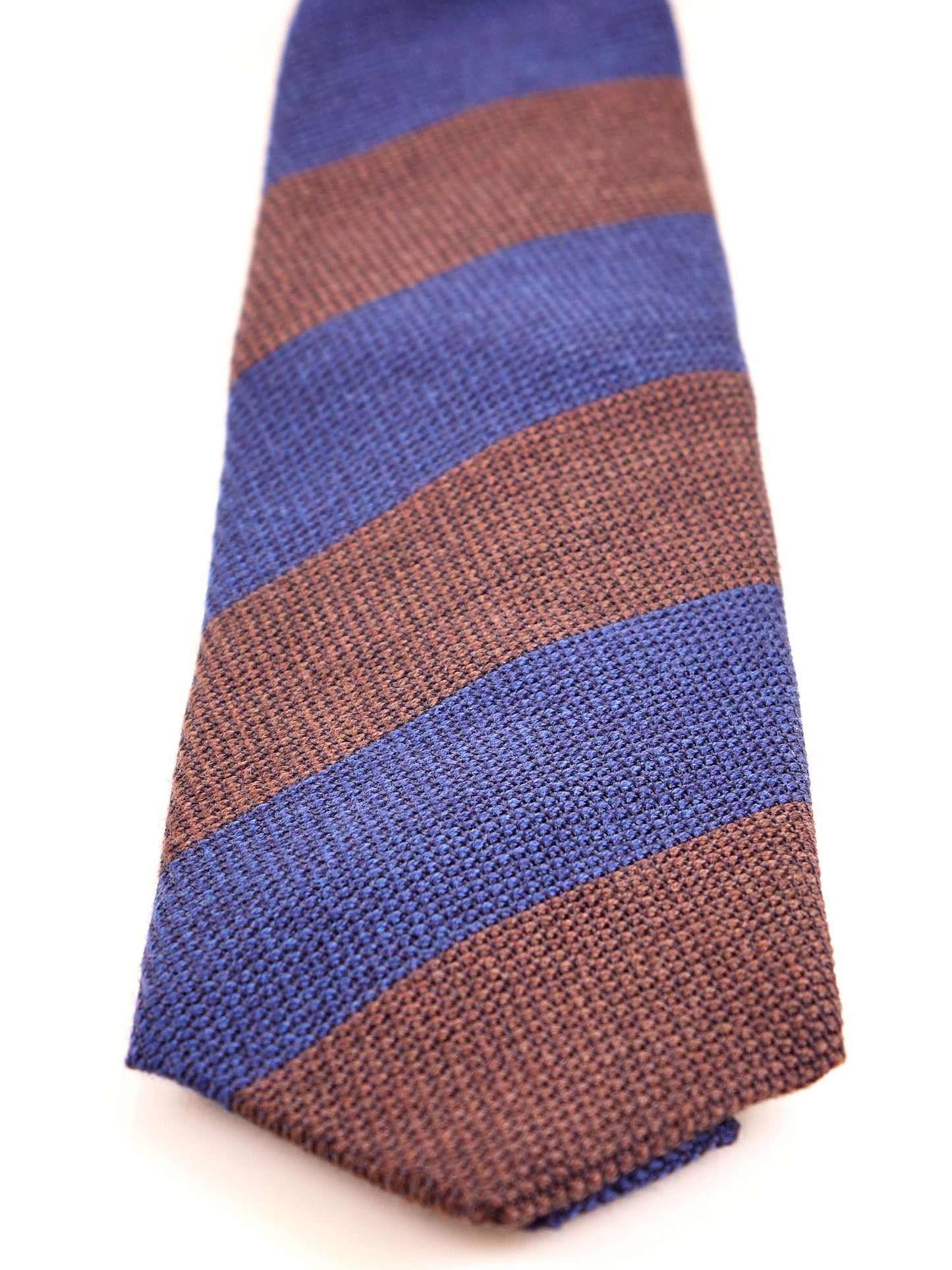 3 Fold Blue/Brown Regimental Tie in Silk/Wool Genadine ISABEL