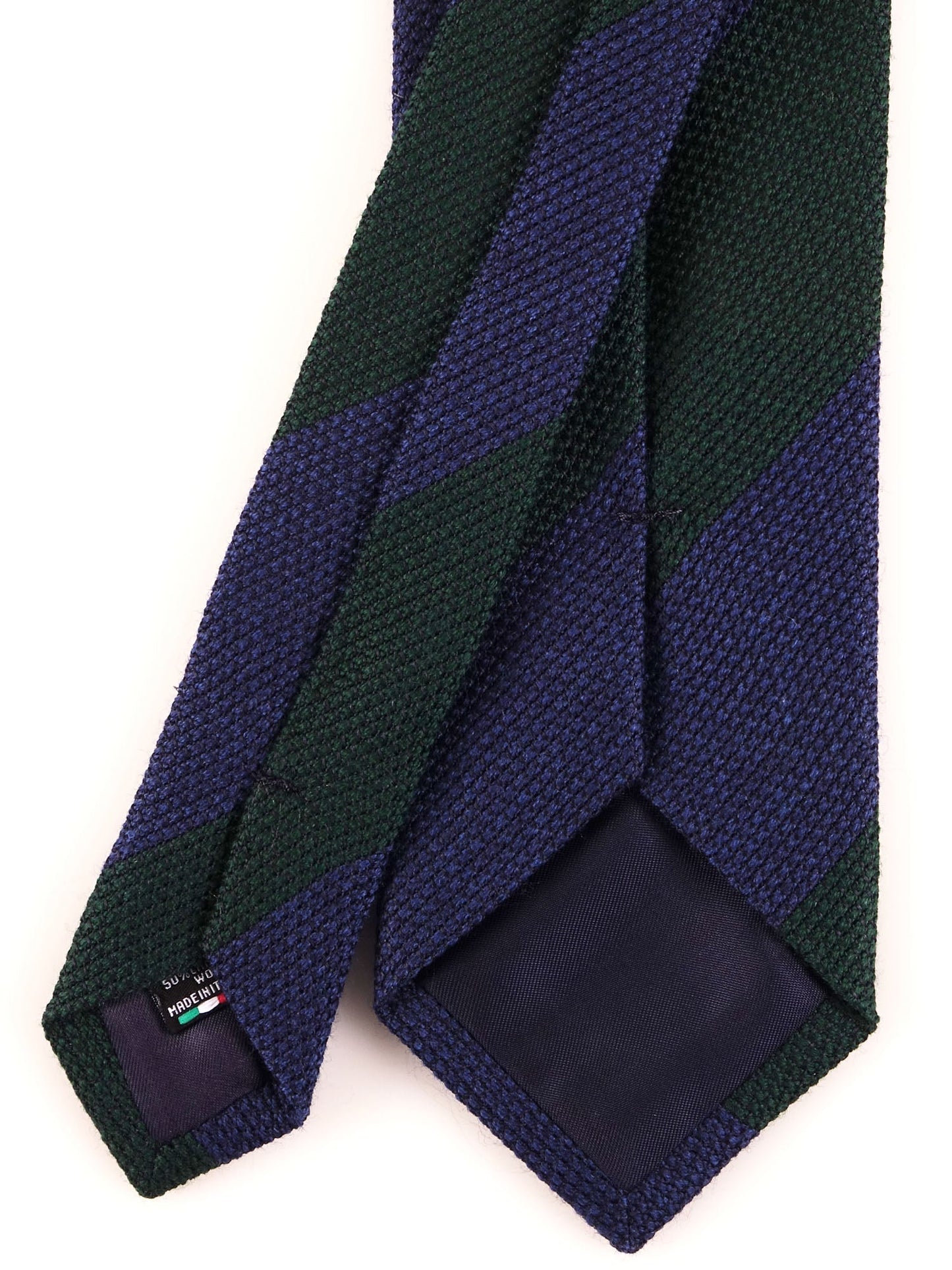 Blue/Green Regimental 3 Fold Tie in Silk/Wool Gauze ISABEL