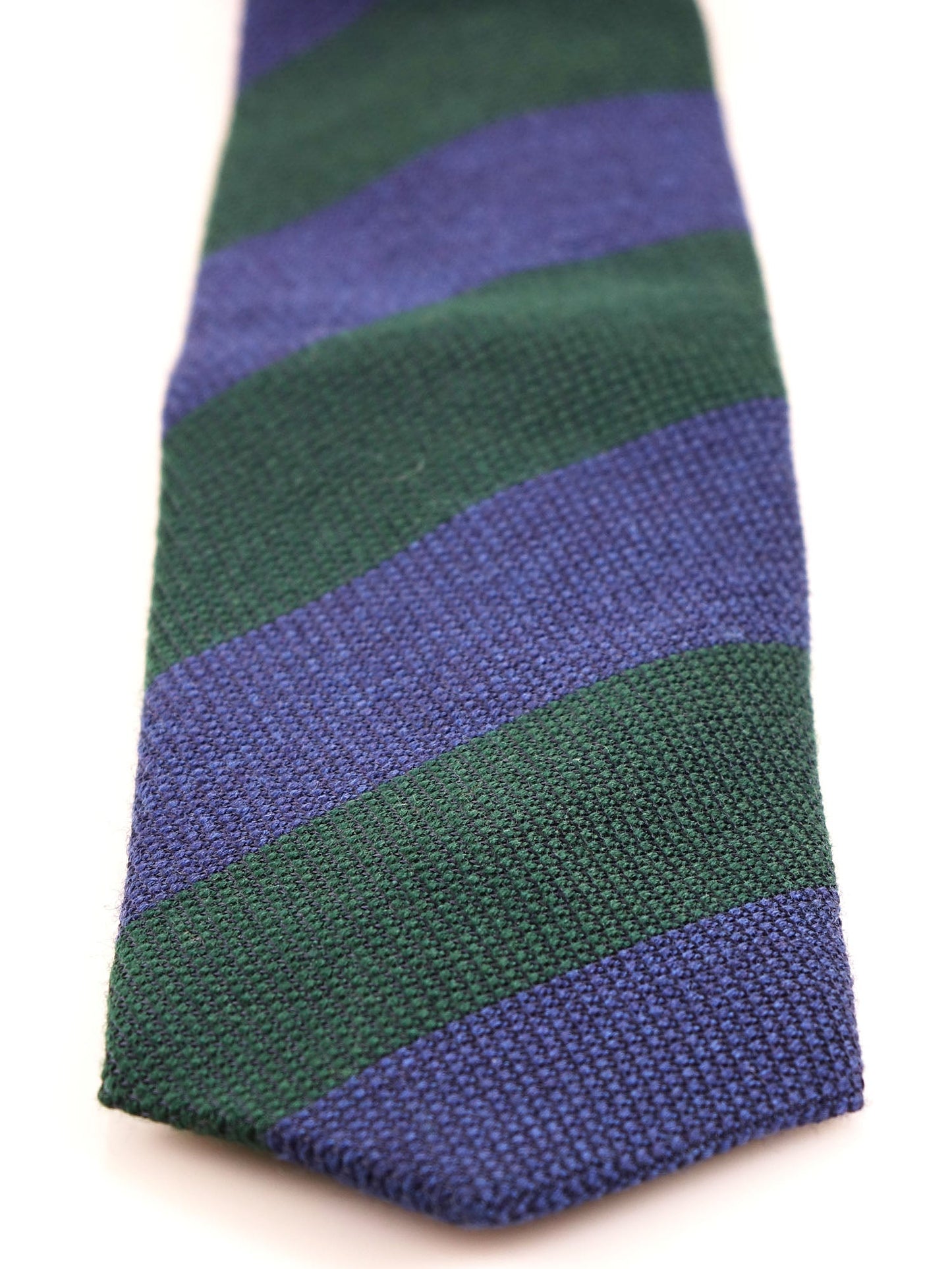 Blue/Green Regimental 3 Fold Tie in Silk/Wool Gauze ISABEL