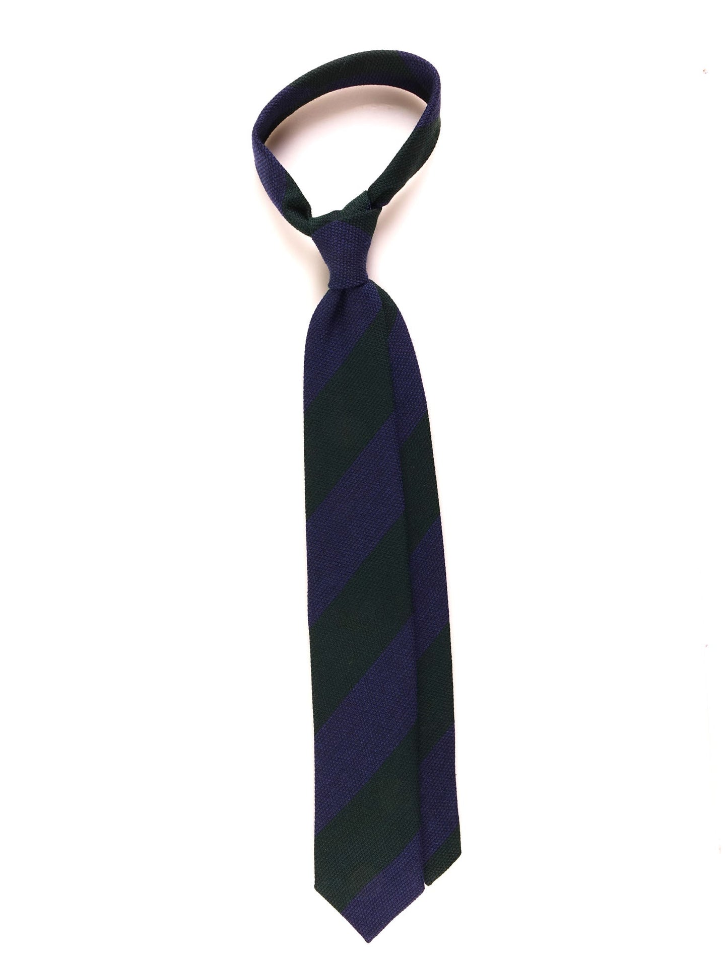 Blue/Green Regimental 3 Fold Tie in Silk/Wool Gauze ISABEL