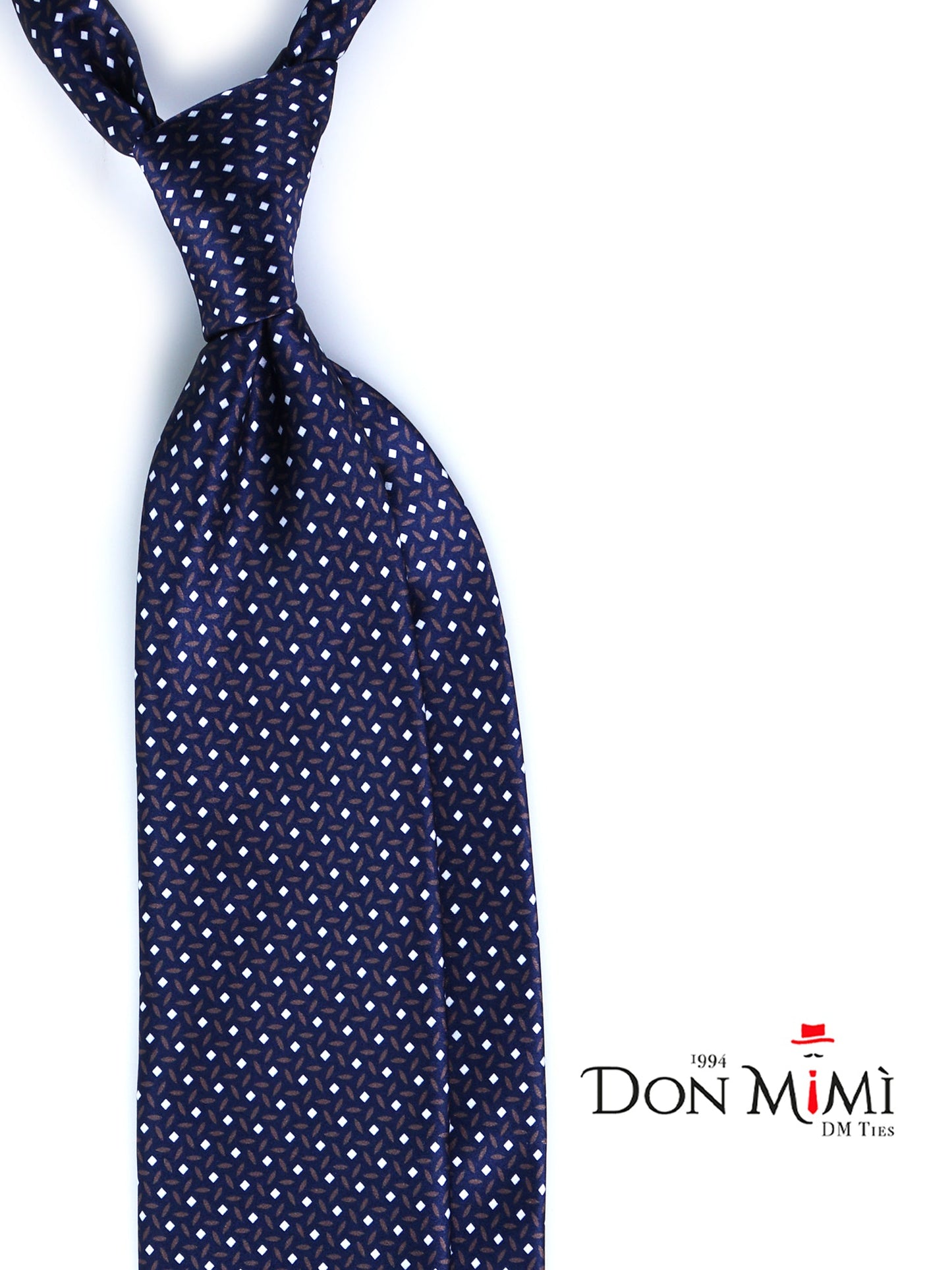 Blue/Grey 3 Folds DEBHORA Printed Silk Satin Tie