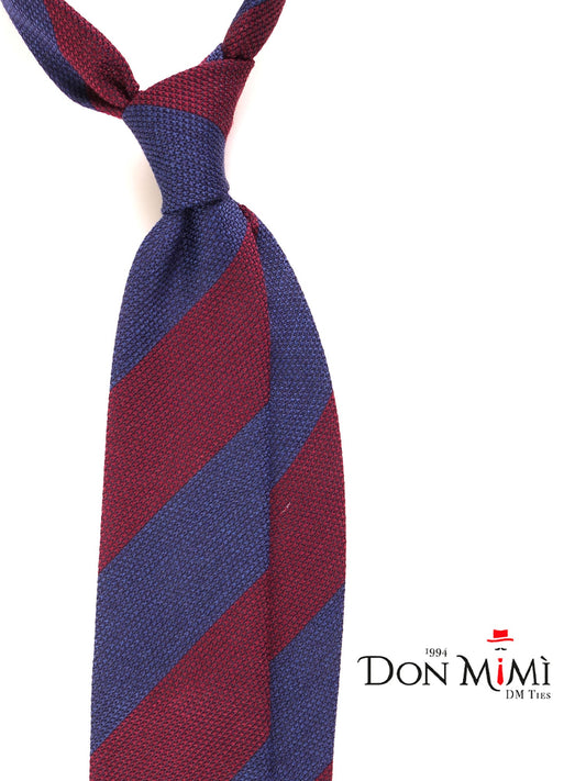 Tie 3 folds blue/red regimental in silk/wool genadine ISABEL