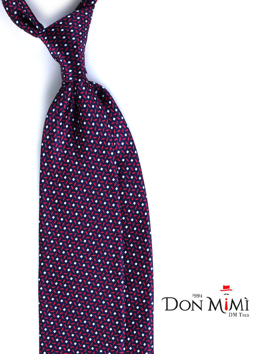 Blue/Red 3 Folds DEBHORA Silk Satin Printed Tie