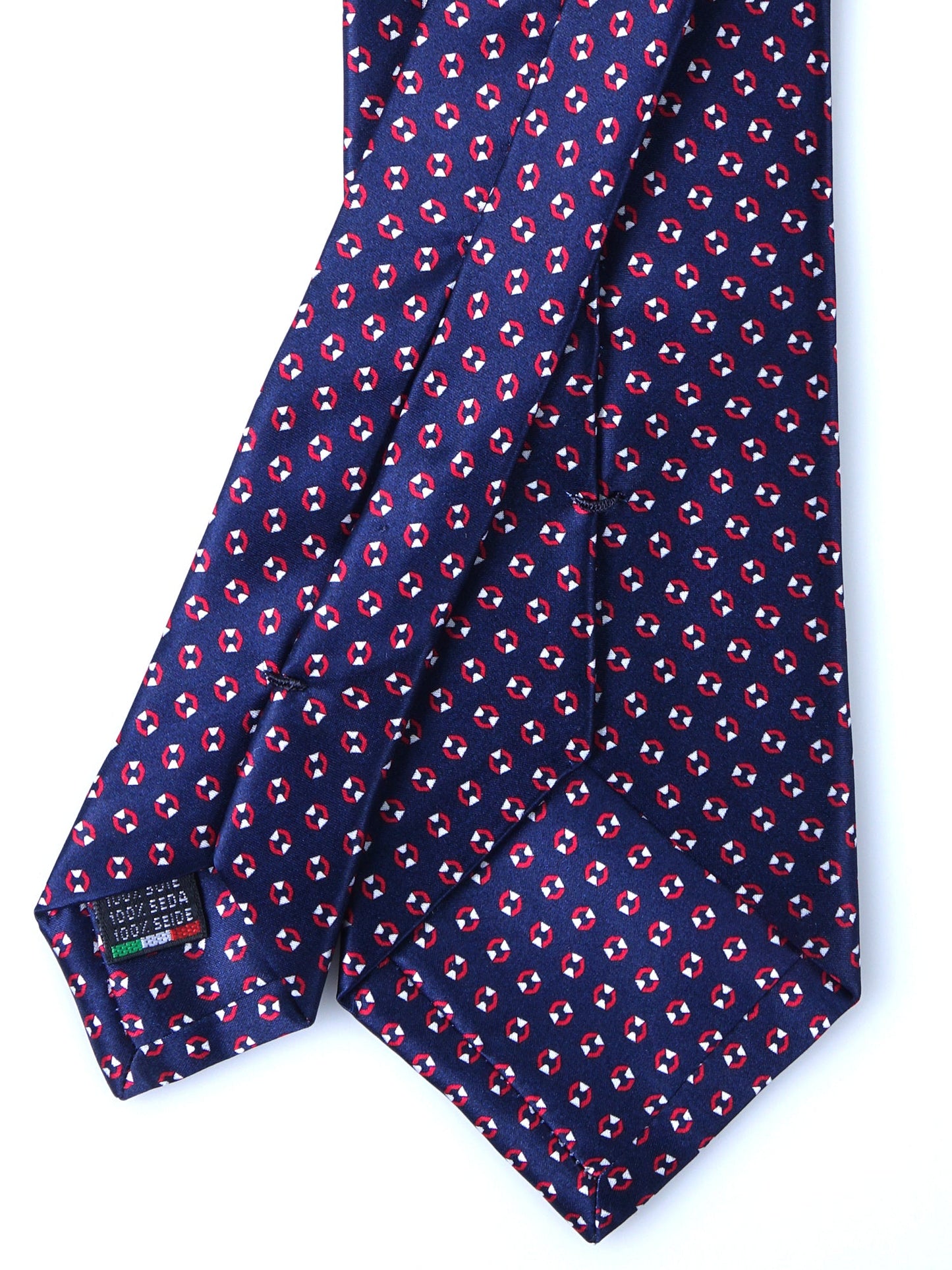 Blue/Red 3 Folds SHILLA Silk Satin Printed Tie
