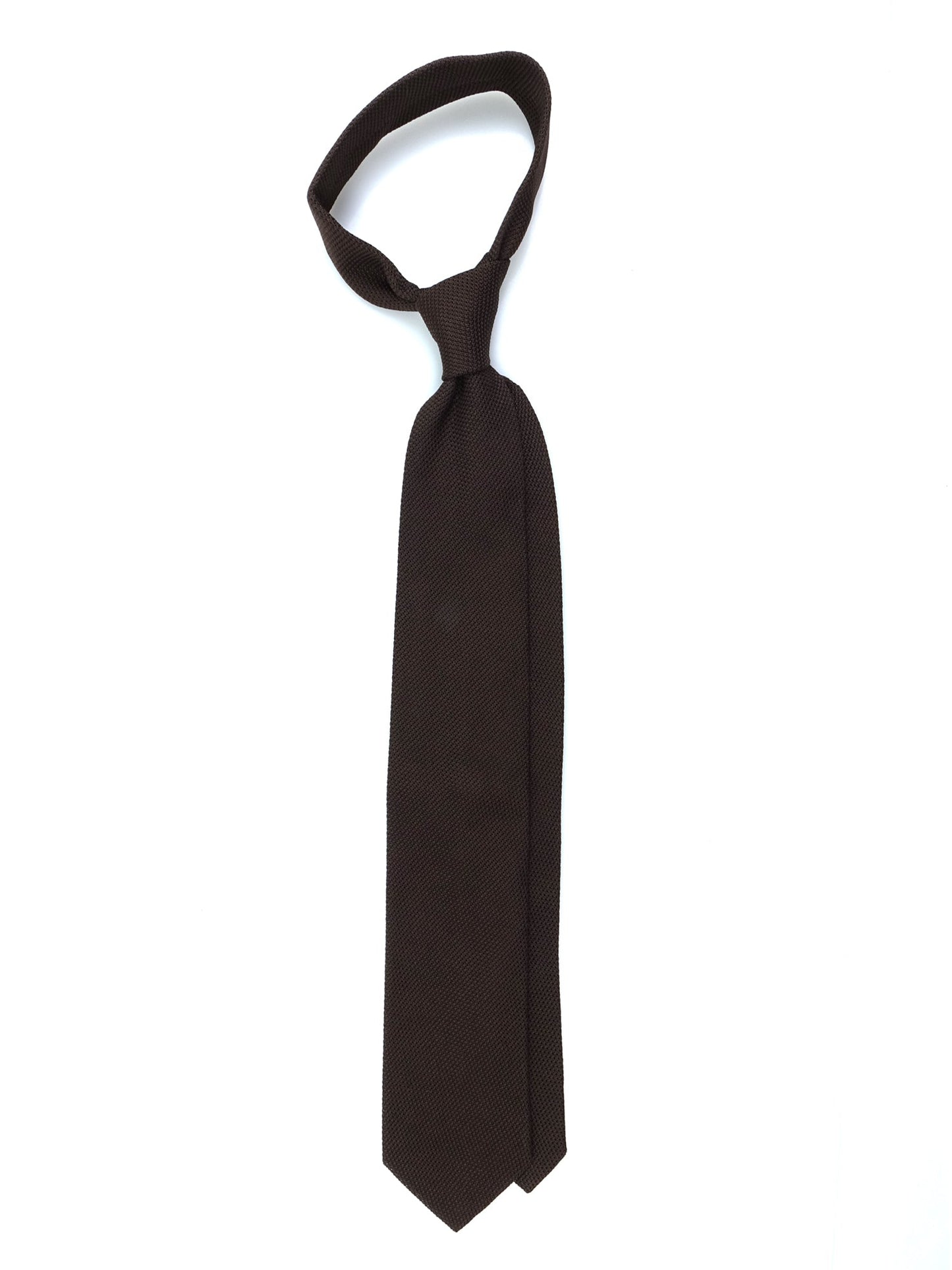 Brown 3 fold tie in grenadine silk with English loop ONICE