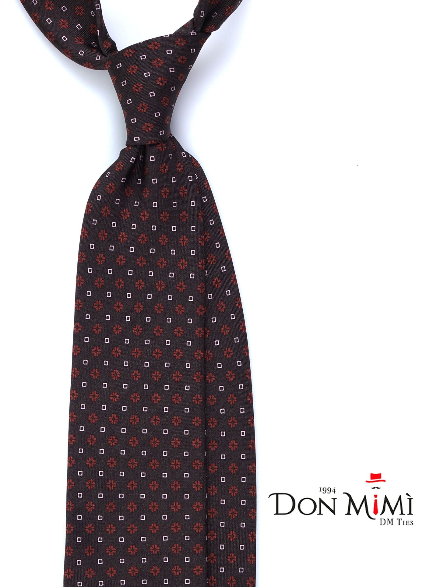 Brown Tie with 3 Folds SAVERY in Luxurious Printed Silk