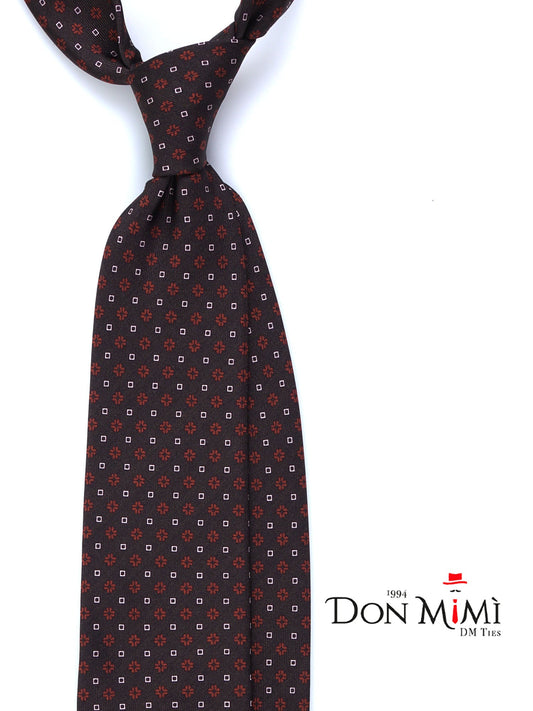 Brown Tie with 3 Folds SAVERY in Luxurious Printed Silk