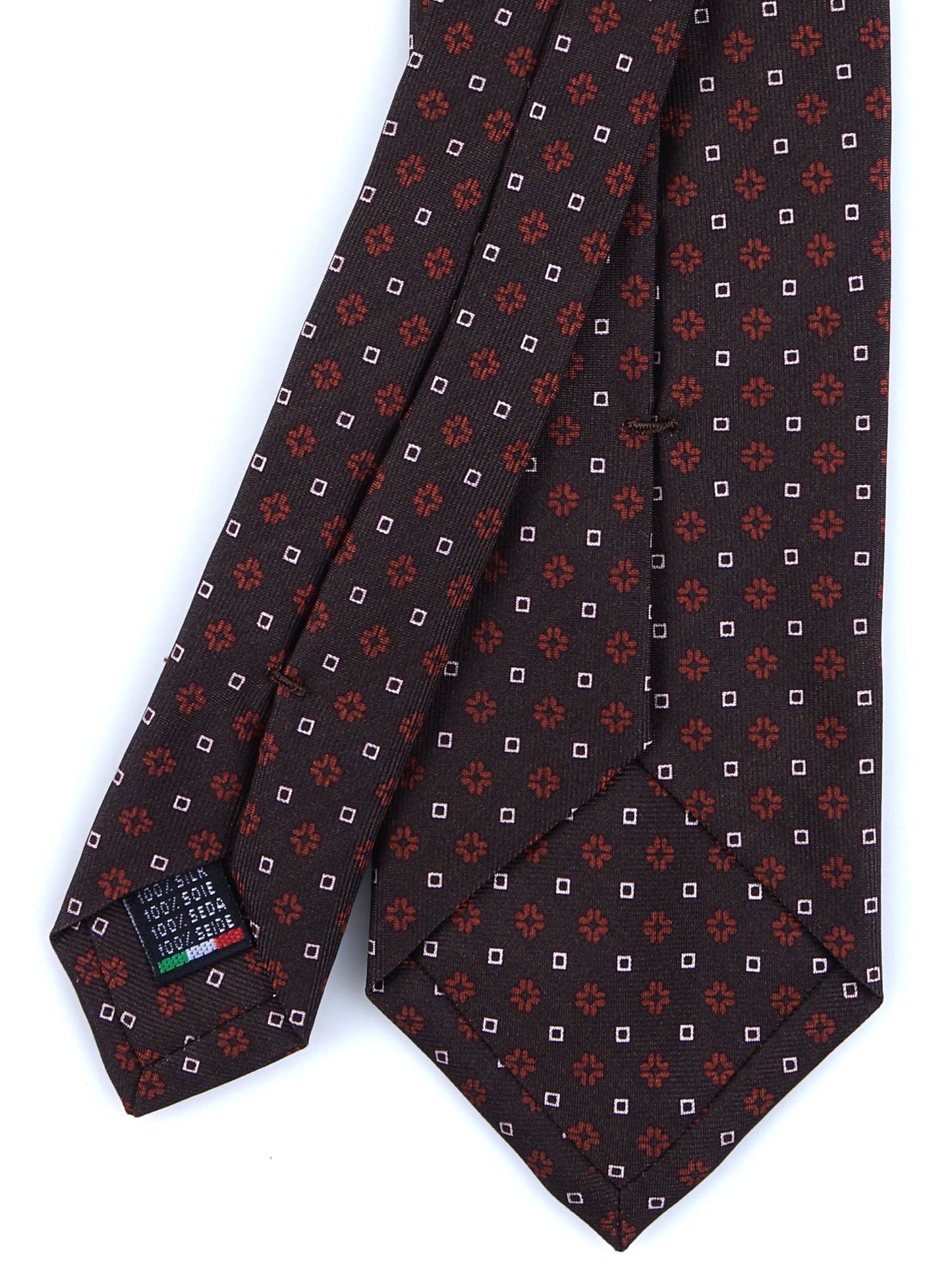 Brown Tie with 3 Folds SAVERY in Luxurious Printed Silk