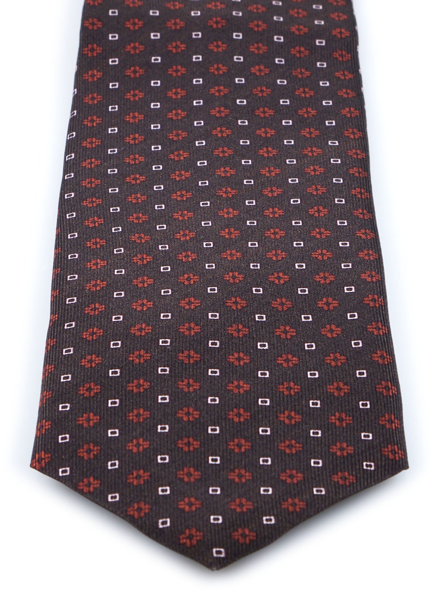 Brown Tie with 3 Folds SAVERY in Luxurious Printed Silk