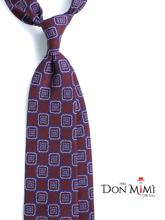 Brown Tie MASSY 3 Folds in Luxury Printed Silk