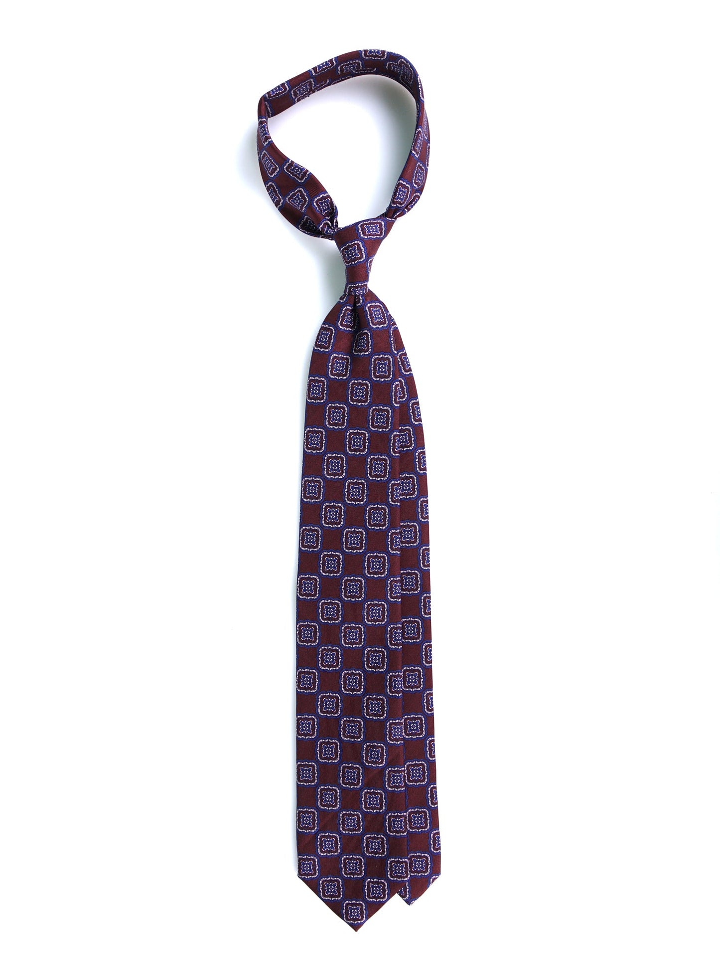 Brown Tie MASSY 3 Folds in Luxury Printed Silk