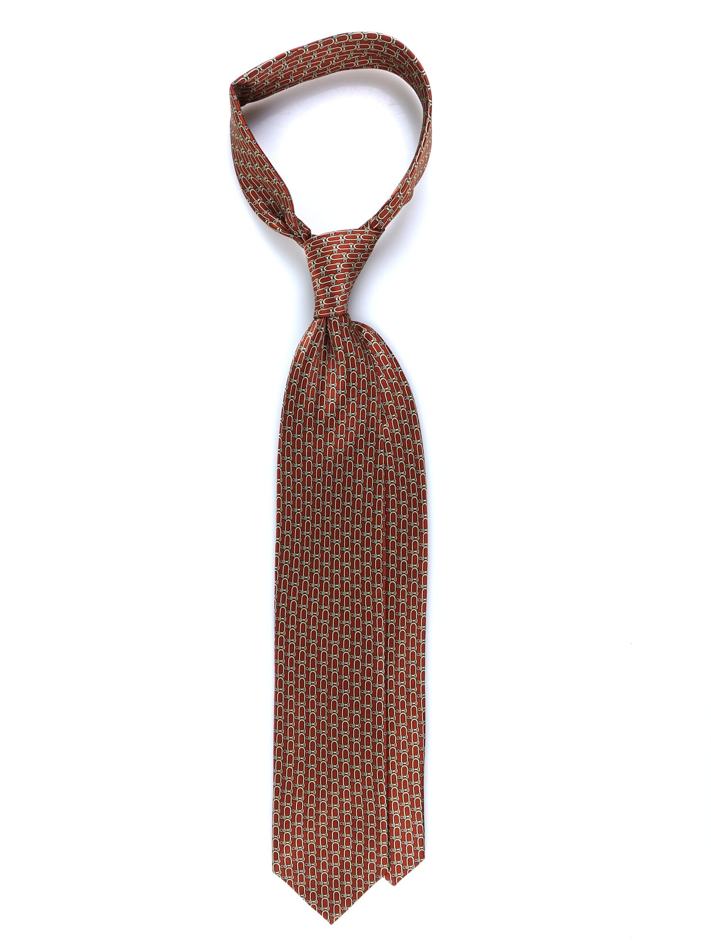 Brown 3 Folds AKITA Tie in Printed Satin Silk