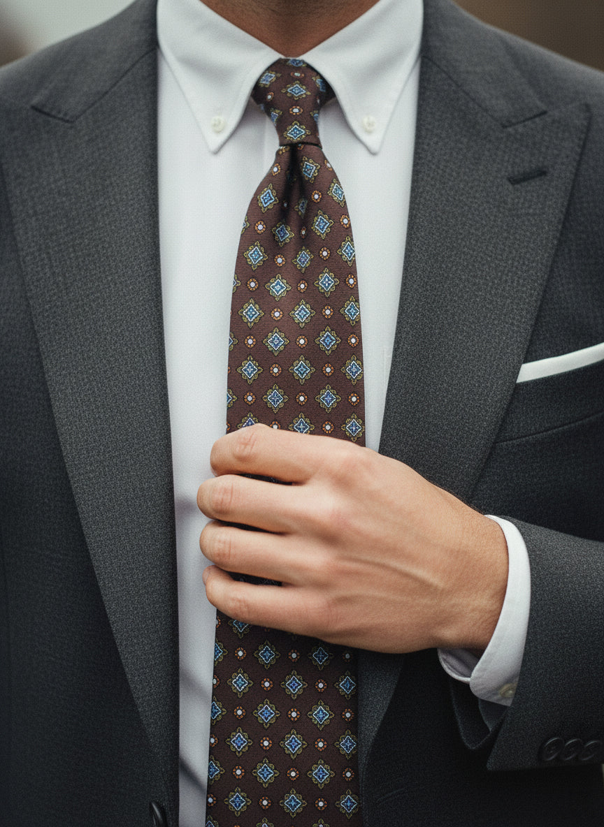 Brown Tie 3 Folds MANTOVA in Italian Madder Silk