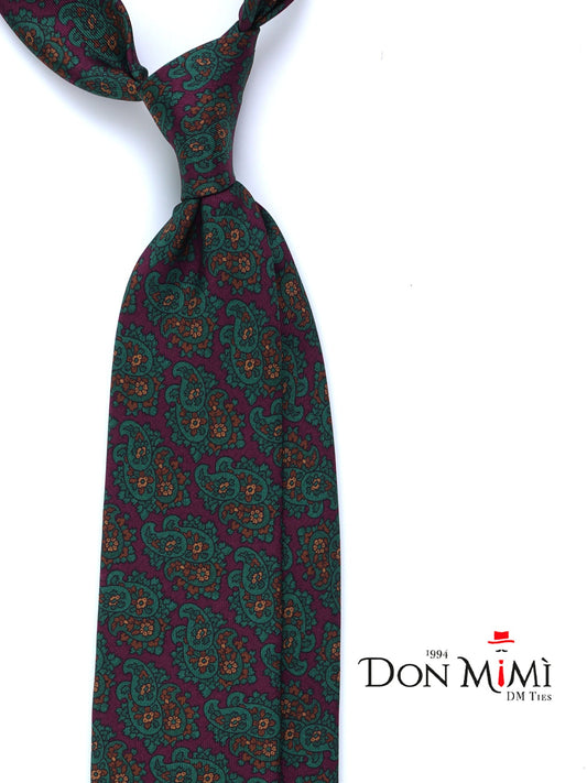 Burgundy 3 Folds ANNALISE Silk Printed Tie