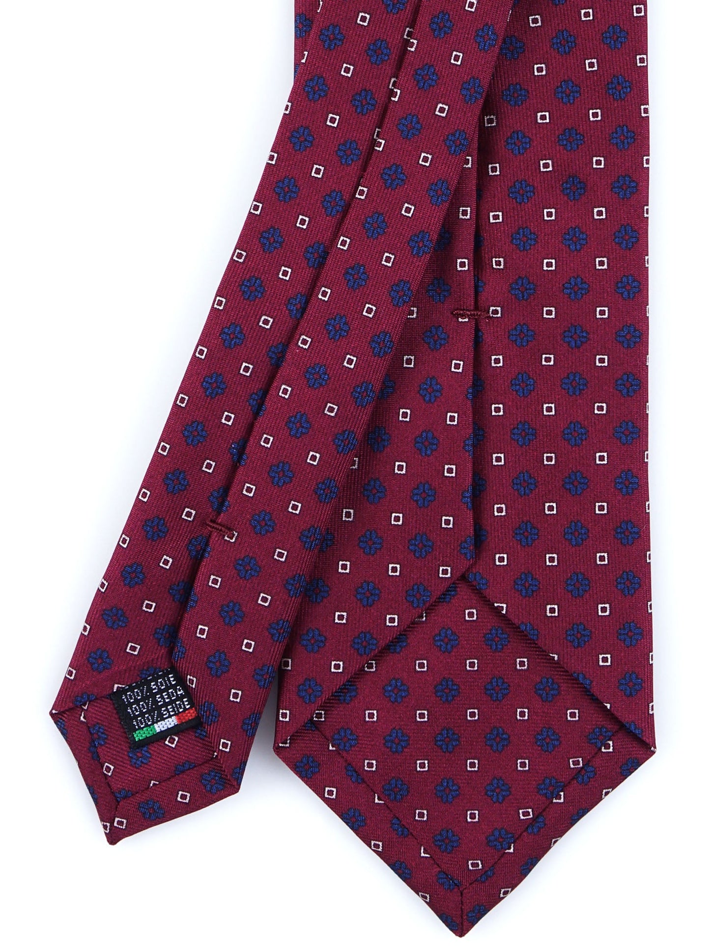 Burgundy Tie 3 Folds SAVERY in luxury printed silk