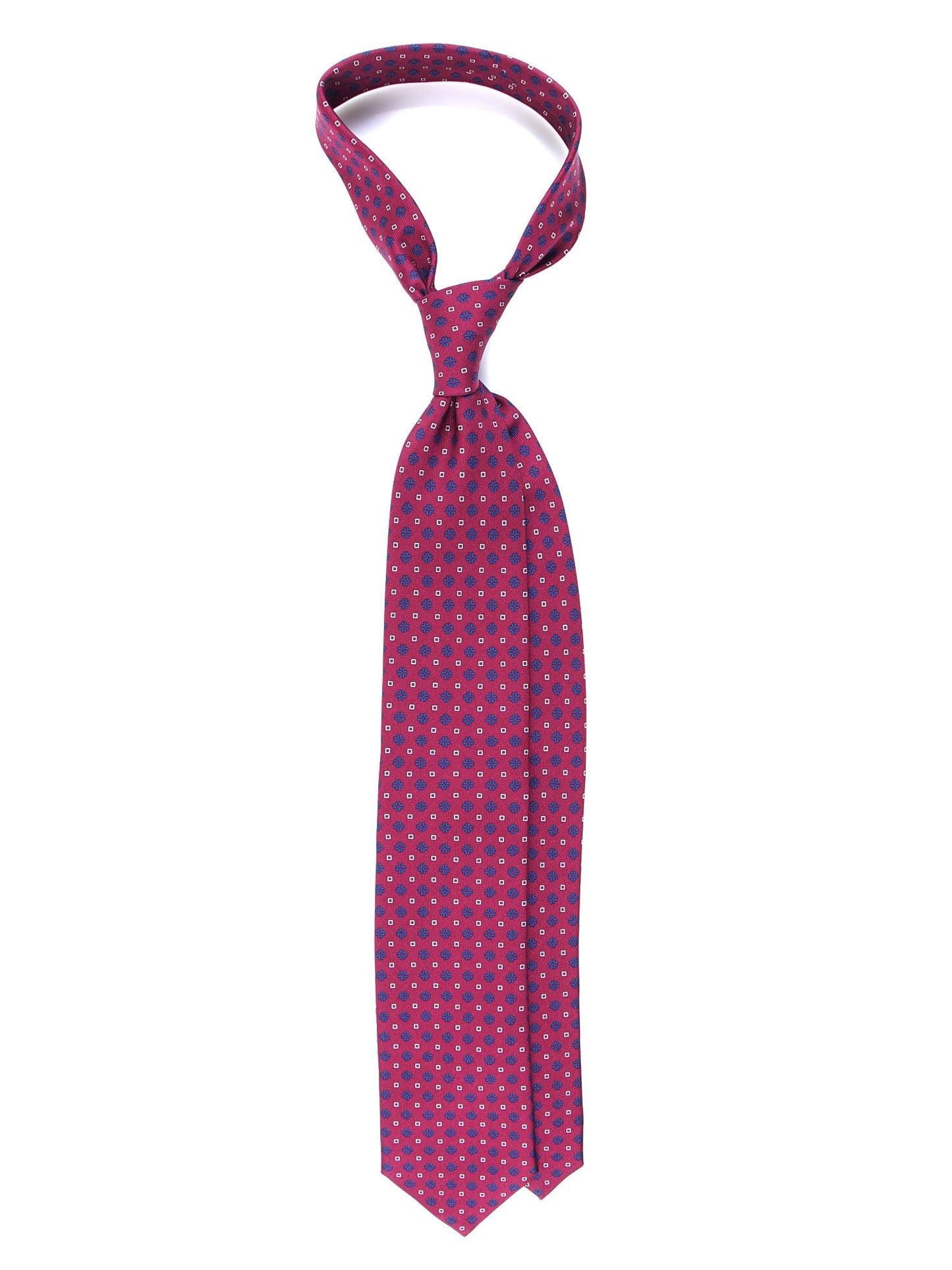 Burgundy Tie 3 Folds SAVERY in luxury printed silk