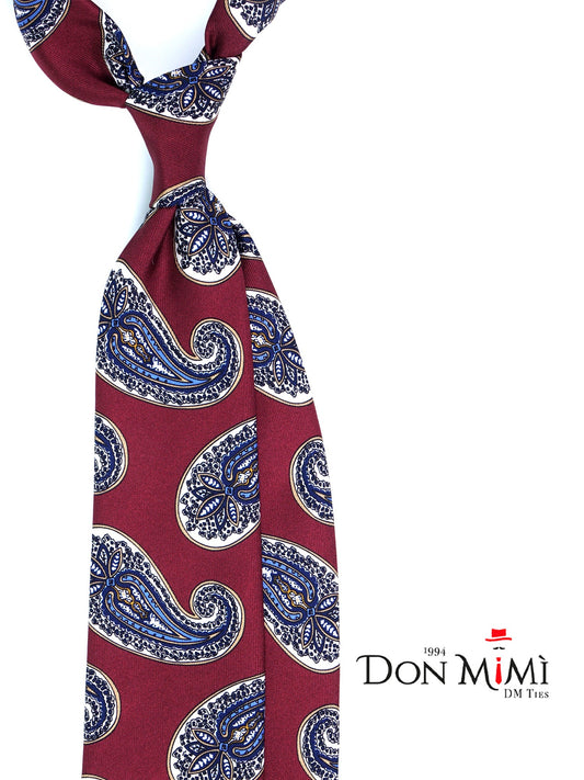 Burgundy Tie 3 Folds WONDER in Printed English Silk
