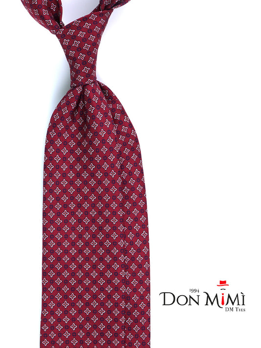 Burgundy Tie 3 Folds GASPACE in Printed English Silk