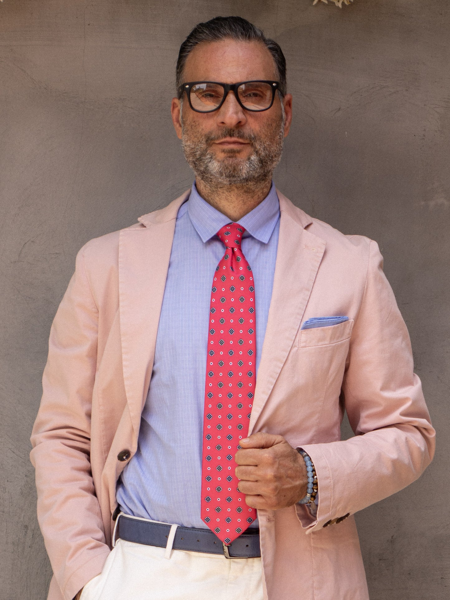 Fucsia 3 Fold tie PRISCILLA in Printed English Silk