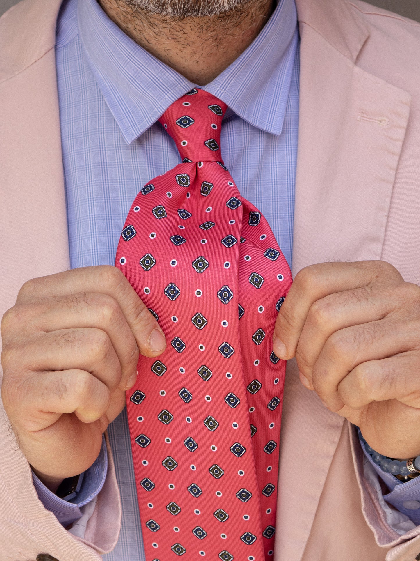 Fucsia 3 Fold tie PRISCILLA in Printed English Silk