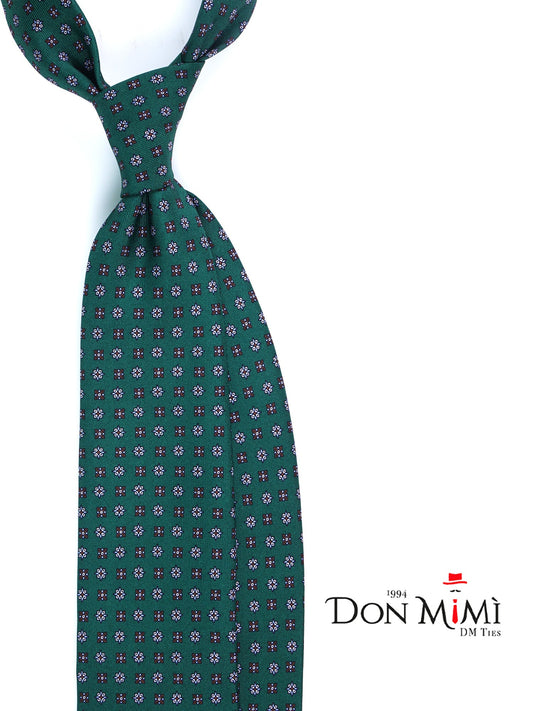 Forest Green Tie 3 Folds PAMELA in Printed English Silk