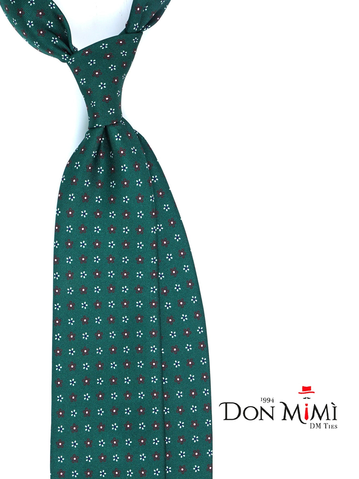 Forest Green Tie 3 Folds HAPPY in Printed Silk
