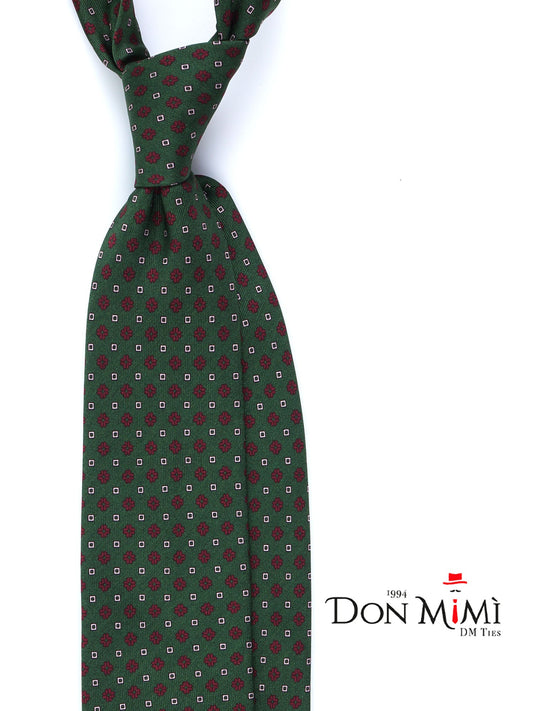 Green 3 Folds SAVERY Luxury Printed Silk Tie