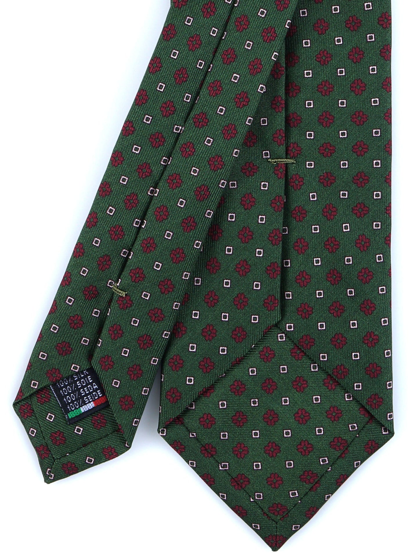 Green 3 Folds SAVERY Luxury Printed Silk Tie