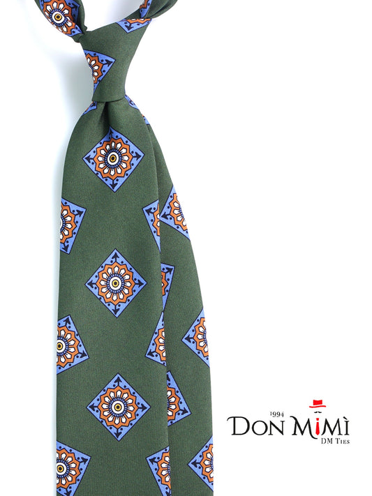 Green Tie 3 Folds MATERA in English madder silk