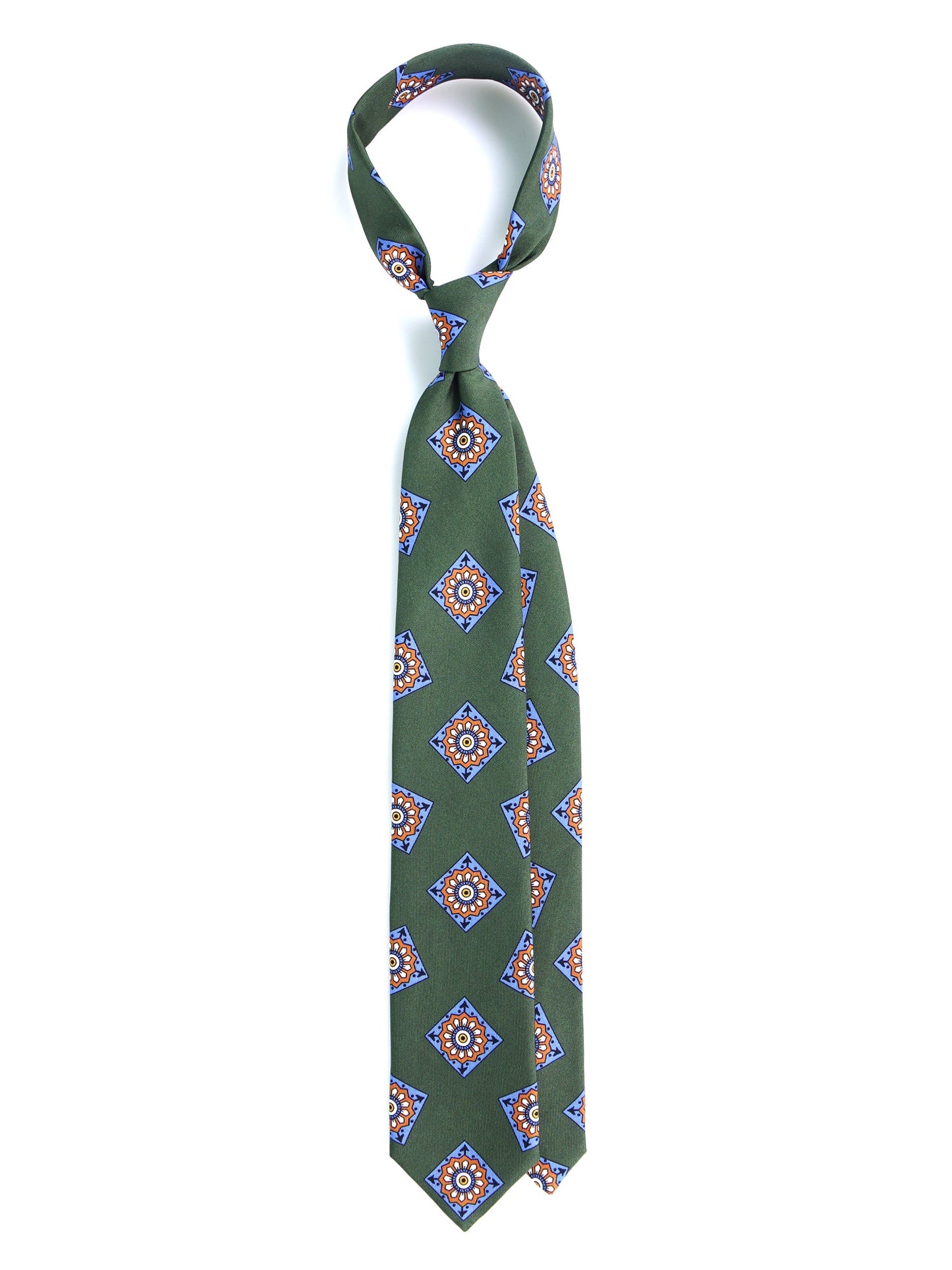 Green Tie 3 Folds MATERA in English madder silk