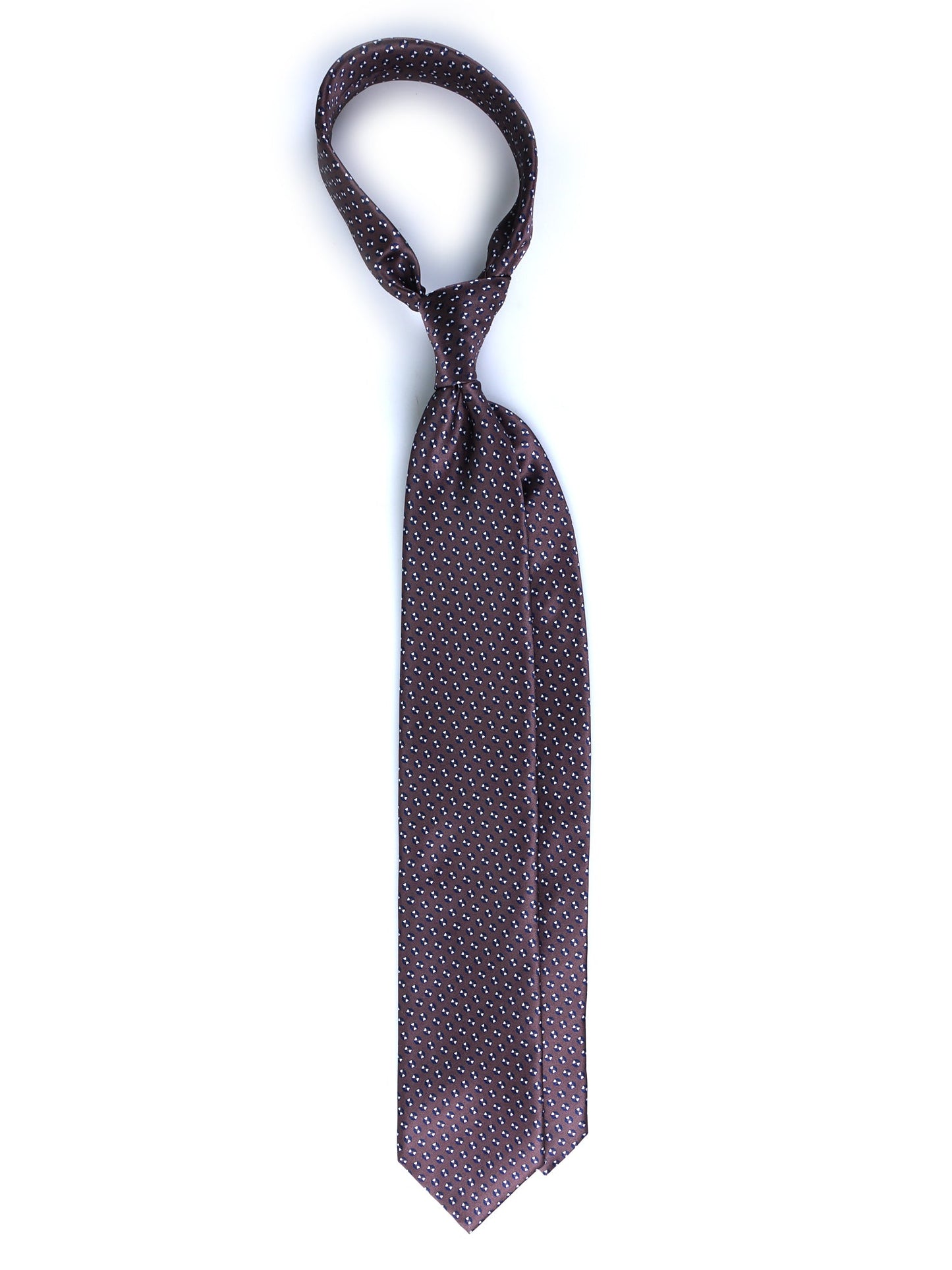 Brown 3 Fold SHILLA Silk Satin Printed Tie
