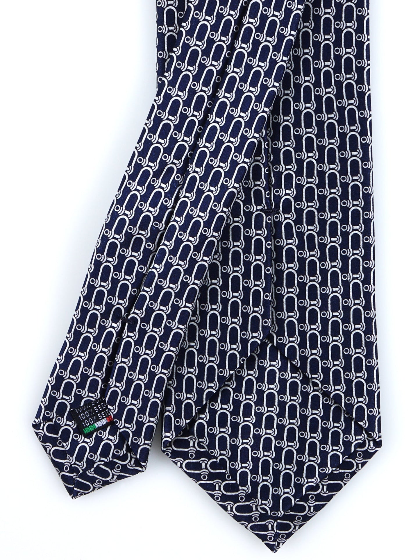 Dark Blue Tie 3 Folds AKITA in Printed Satin Silk