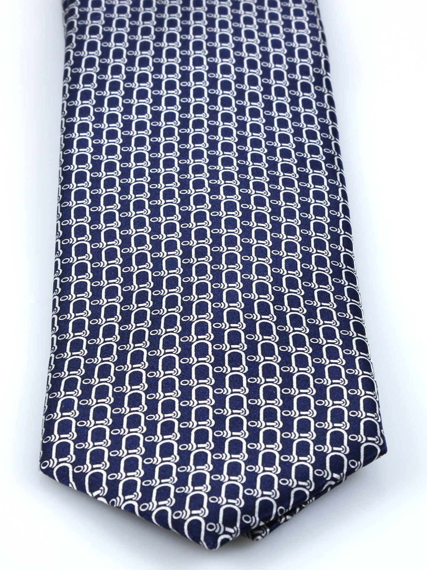 Dark Blue Tie 3 Folds AKITA in Printed Satin Silk