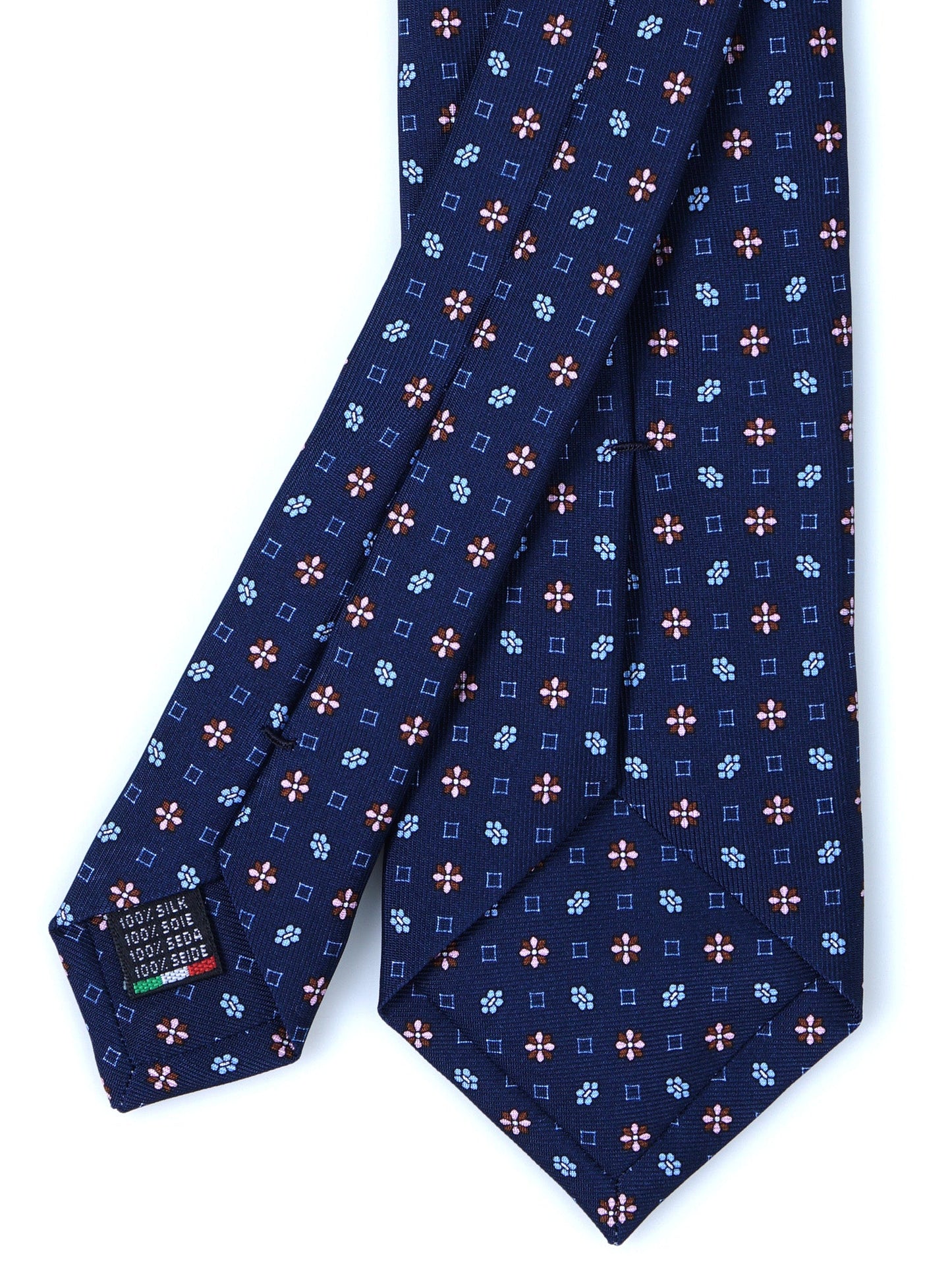 Dark Blue 3 Folds LAVINIA Printed Silk Tie