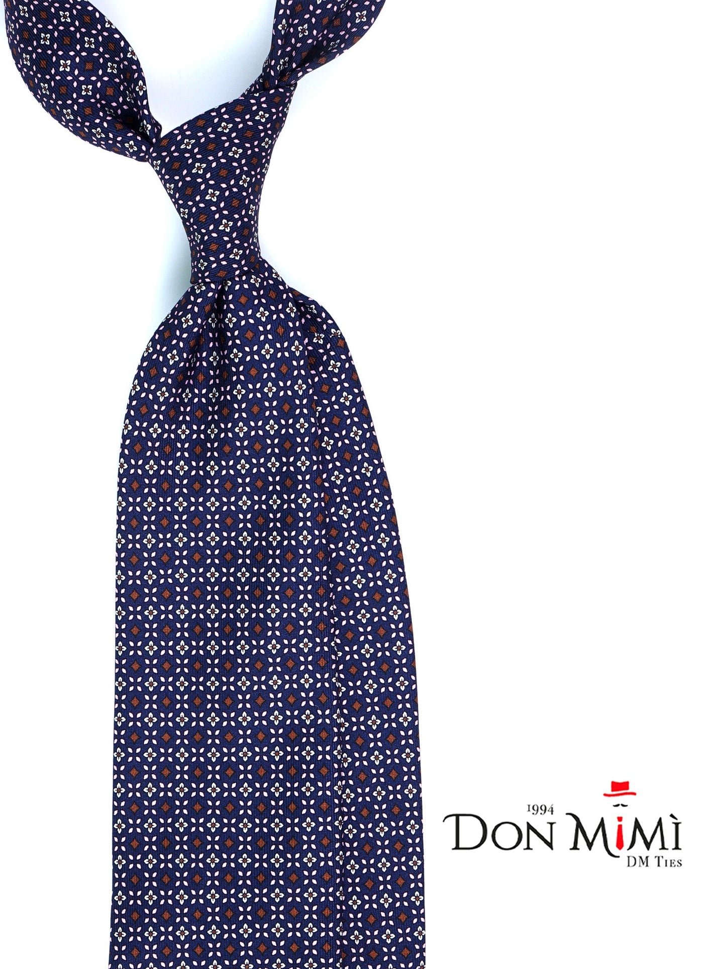 Dark Blue 3 Folds DONATA Silk Printed Tie