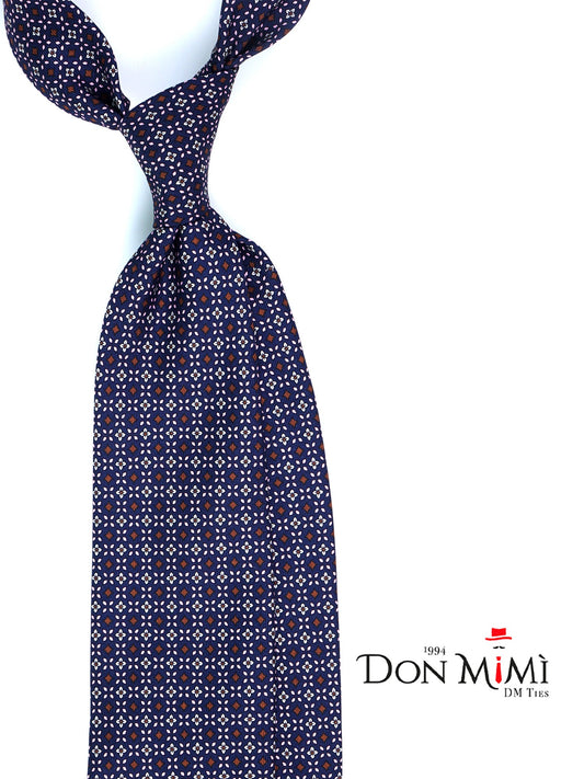 Dark Blue 3 Folds DONATA Silk Printed Tie
