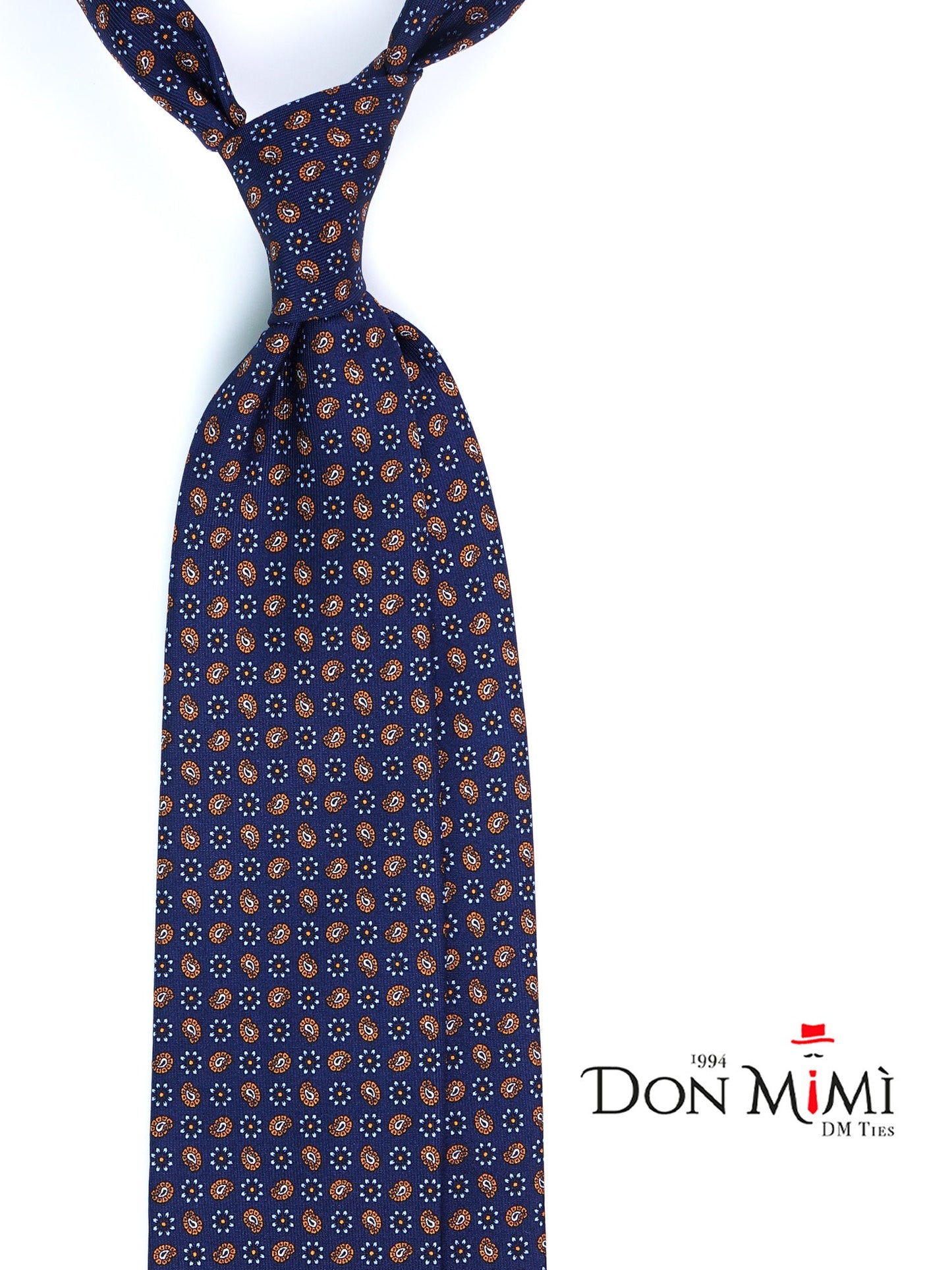 Blue/Gold 3 Folds VITTORIA Tie in English Printed Silk