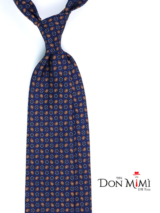 Blue/Gold 3 Folds VITTORIA Tie in English Printed Silk