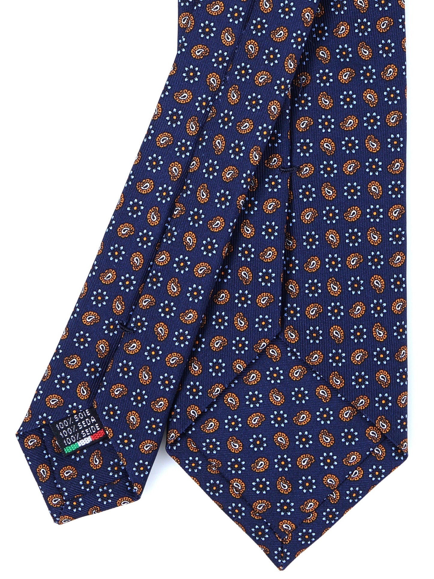 Blue/Gold 3 Folds VITTORIA Tie in English Printed Silk