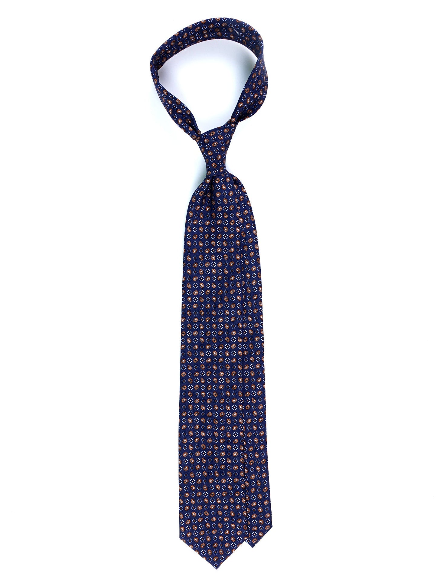 Blue/Gold 3 Folds VITTORIA Tie in English Printed Silk
