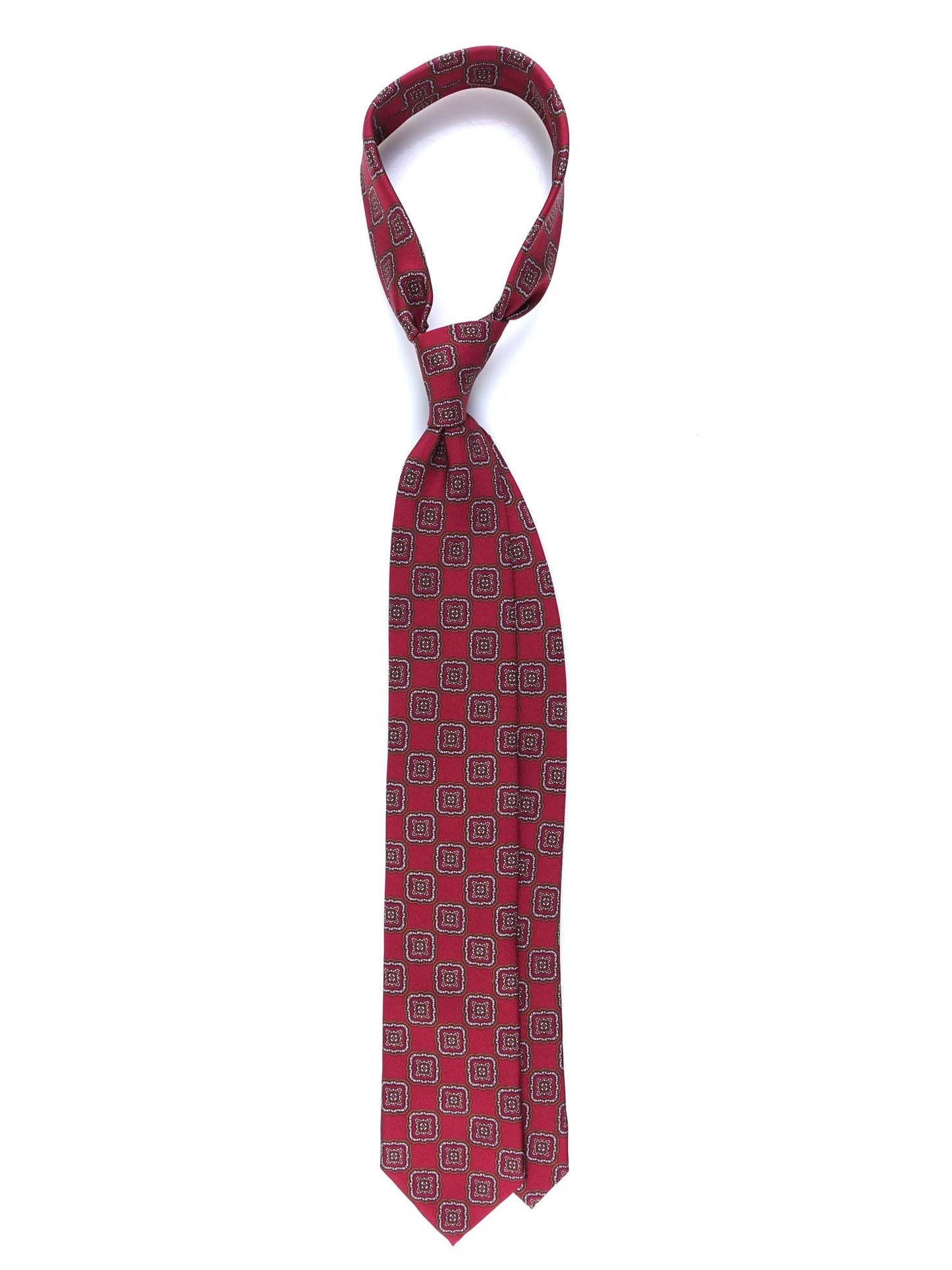 Red 3 Folds MASSY Silk Printed Luxury Tie