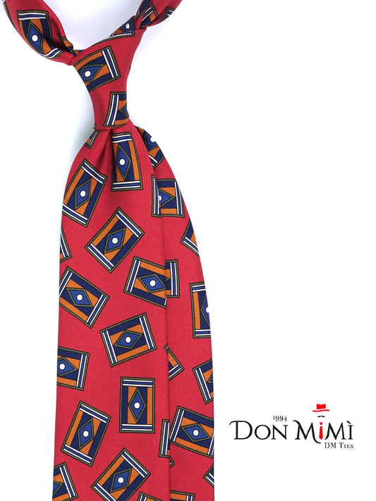 Red 3 Fold LEYA Tie in Printed English Silk