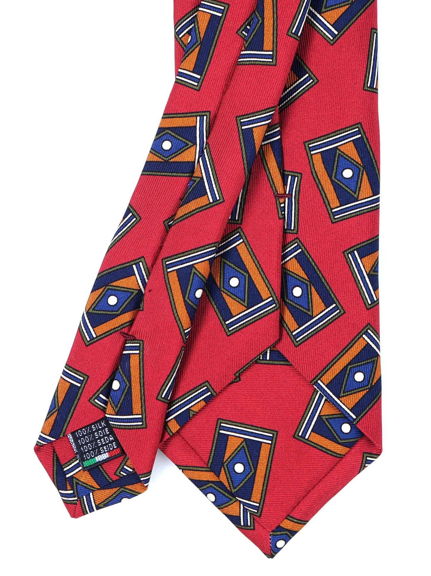 Red 3 Fold LEYA Tie in Printed English Silk